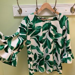 Alfani Green Floral Bell Sleeve Blouse